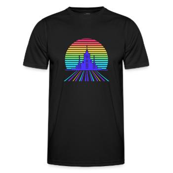 Retro-futuristic cityscape - Men's Functional T-Shirt - black - Front - AI Model Male 178 dark (178cm)