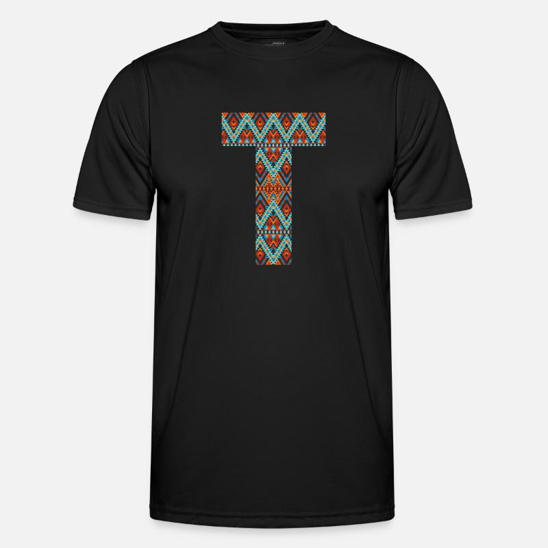 Buchstabe T-Boho-Design, buntes Monogramm - Männer Funktions-T-Shirt - Schwarz