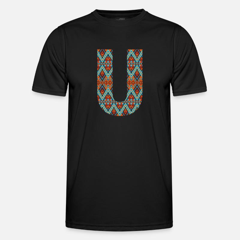 Buchstabe U-Boho-Design, Buntes Monogramm - Männer Funktions-T-Shirt - Schwarz