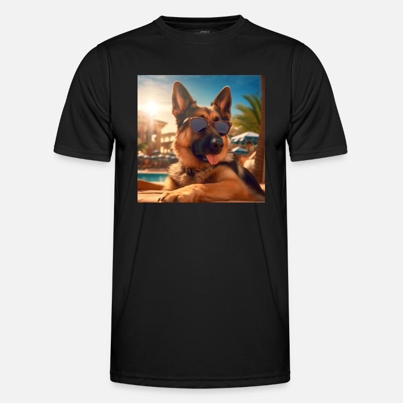 German Shepherd with sunglasses on vacation by the pool Men's Functional T-Shirt