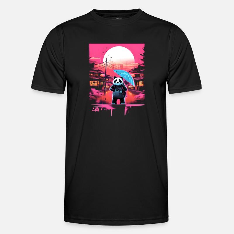 Synthwave Panda with umbrella - Männer Funktions-T-Shirt - Schwarz
