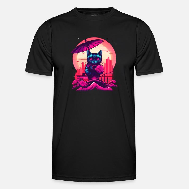 Synthwave japan Cat with umbrella Men's Functional T-Shirt
