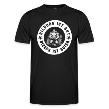 Education is good, but biceps are good white - Men's Functional T-Shirt - black - Front - AI Model Male 178 dark (178cm)