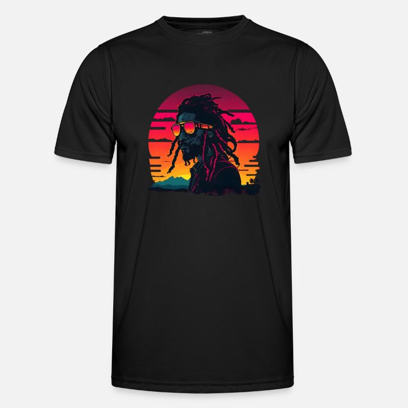 Synthwave Jamaican Rasta Man T-shirt sport Homme