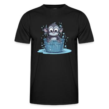 A monkey sitting in a tub of water - Men's Functional T-Shirt - black - Front - AI Model Male 178 dark (178cm)