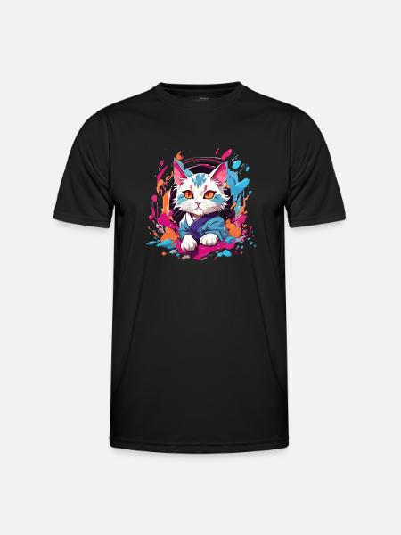 Bunte Katze - Männer Funktions-T-Shirt - Schwarz