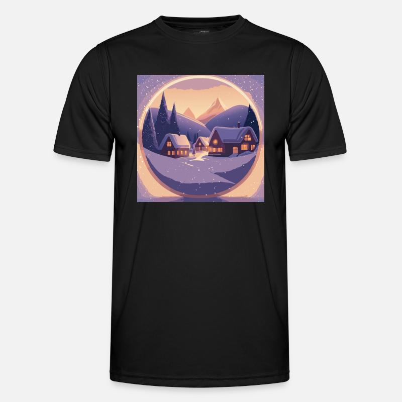 Dorf in Schneekugel Männer Funktions-T-Shirt