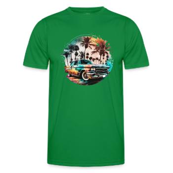 Lowrider im Sonnenuntergang mit Palmen am Strand - Männer Funktions-T-Shirt - Kelly Green - Vorne - AI Model Male 178 dark (178cm)
