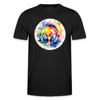 Colorful Headphones Music - Men's Functional T-Shirt - black - Front - AI Model Male 178 dark (178cm)