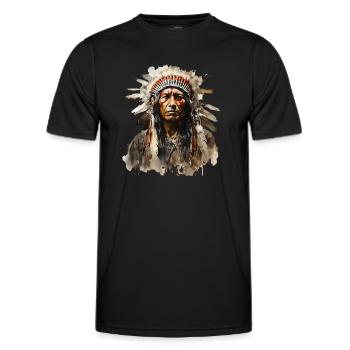 Indiens Sioux en coiffe de plumes - T-shirt sport Homme - noir - Devant - AI Model Male 178 dark (178cm)