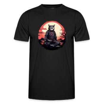 Chat samouraï - T-shirt sport Homme - noir - Devant - AI Model Male 178 dark (178cm)