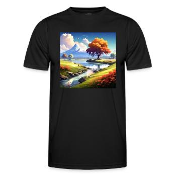 Schöne Landschaft mit See und Gebirge - Männer Funktions-T-Shirt - Schwarz - Vorne - AI Model Male 178 dark (178cm)