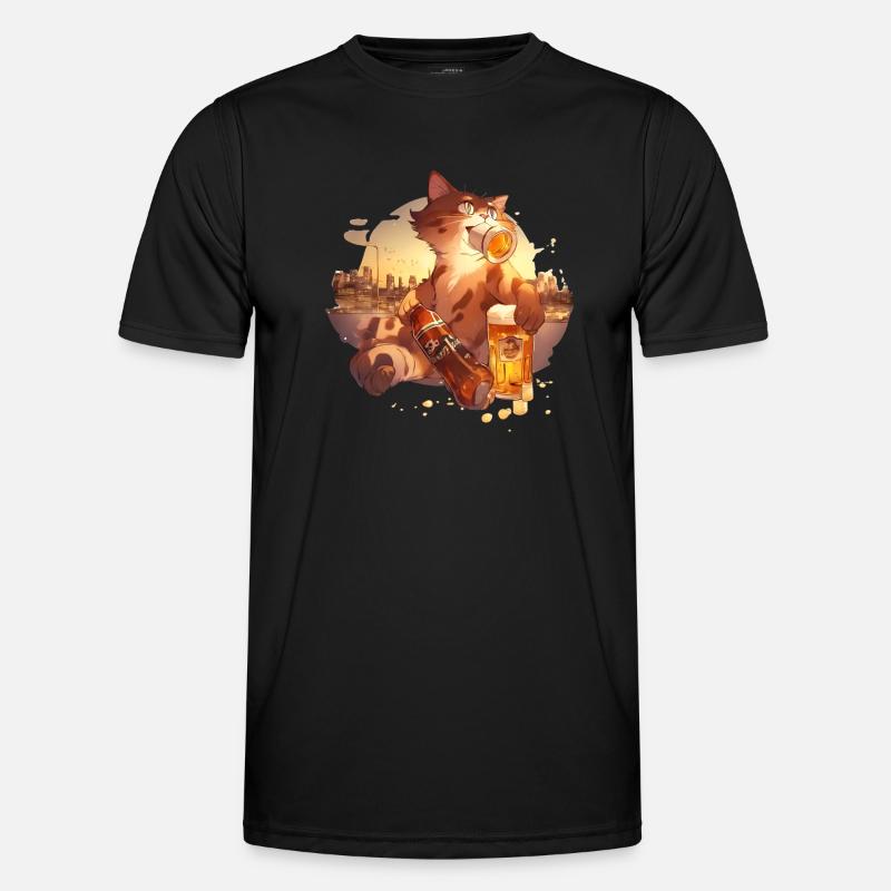 Paws & Pints: Katze mit Bier-Tee - Männer Funktions-T-Shirt - Schwarz