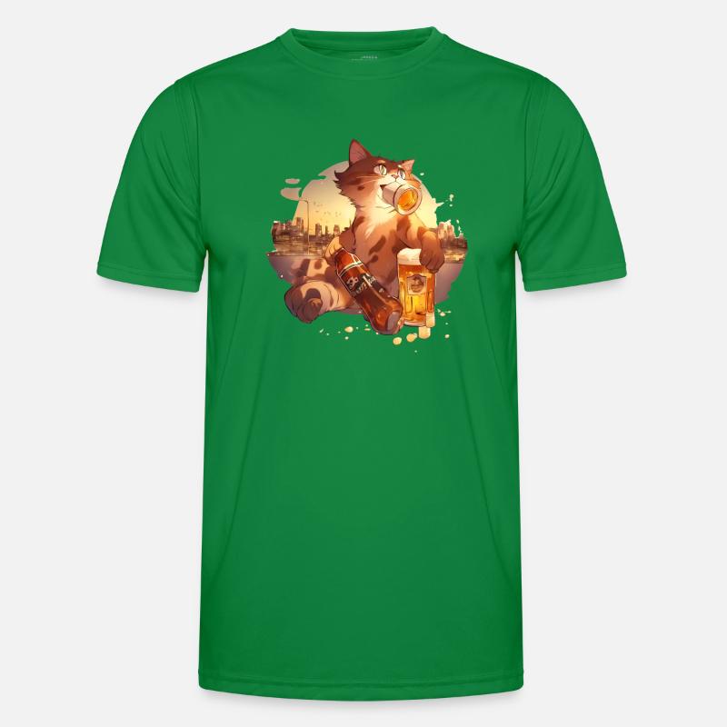 Paws & Pints: Katze mit Bier-Tee Männer Funktions-T-Shirt