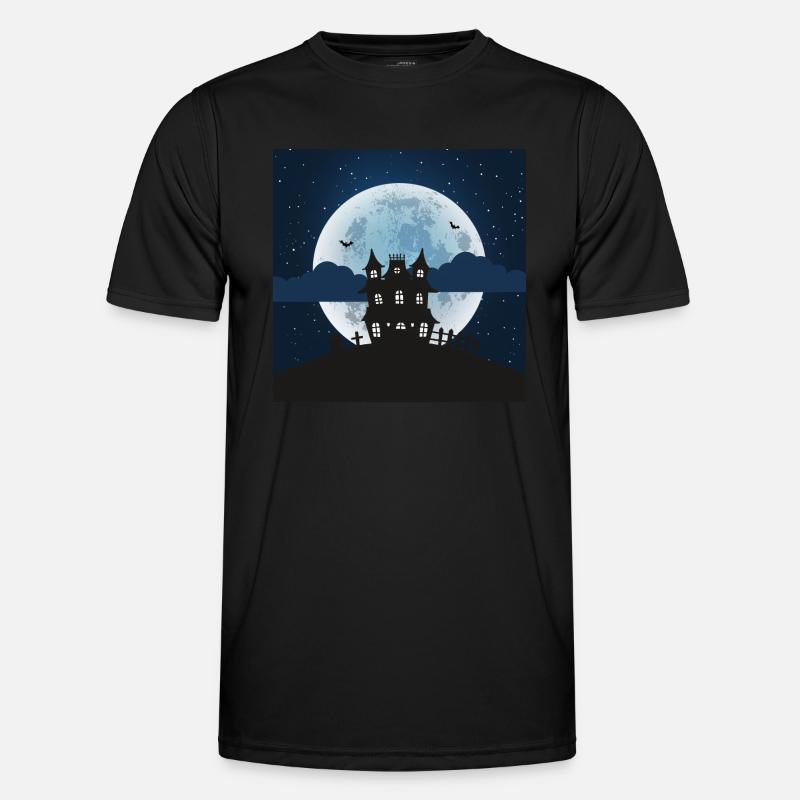 Haunted house with glowing full moon Men's Functional T-Shirt