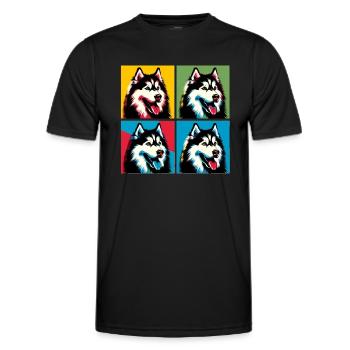 Pop Siberian Husky Dog Portrait - Pet Portrait - Men's Functional T-Shirt - black - Front - AI Model Male 178 dark (178cm)