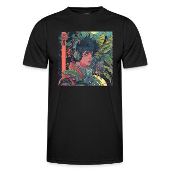Plantlover d’anime des années 80 écoutant de la musique imprimer - T-shirt sport Homme - noir - Devant - AI Model Male 178 dark (178cm)