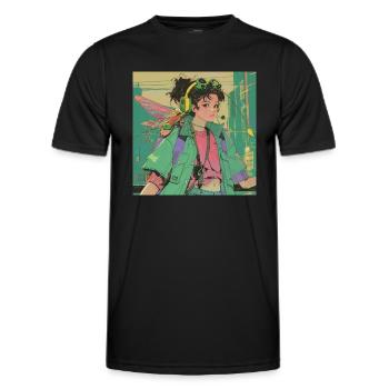 80er Jahre Anime Teen Beruhigender Hochwertiger Modedruck - Männer Funktions-T-Shirt - Schwarz - Vorne - AI Model Male 178 dark (178cm)