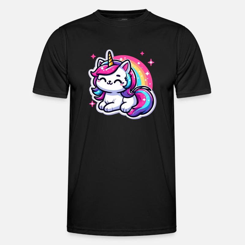 Regenbogen Einhorn Katze - Männer Funktions-T-Shirt - Schwarz