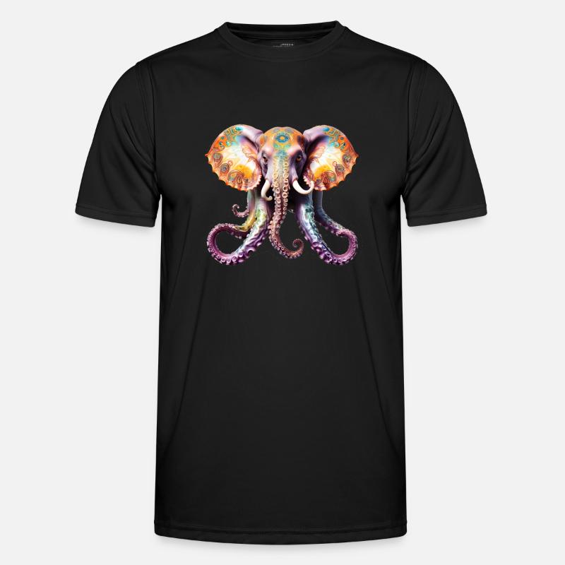Psychedelic Goa Elephant Octopus - Men's Functional T-Shirt - black
