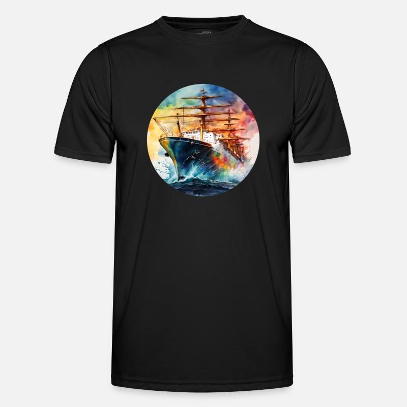 Schiff Gross runder Batch - Männer Funktions-T-Shirt - Schwarz