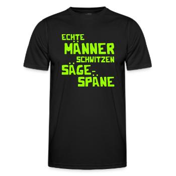 Echte Männer schwitzen Sägespäne - Kettensäge - Männer Funktions-T-Shirt - Schwarz - Vorne - AI Model Male 178 dark (178cm)