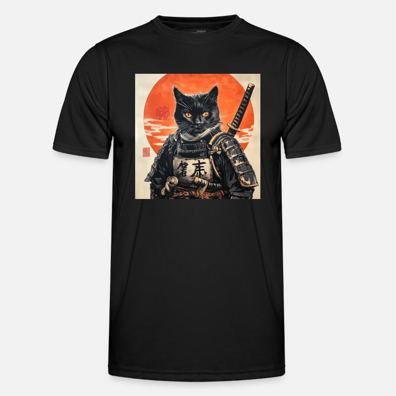 Cat Samurai Japan Ukiyo-E - Men's Functional T-Shirt - black