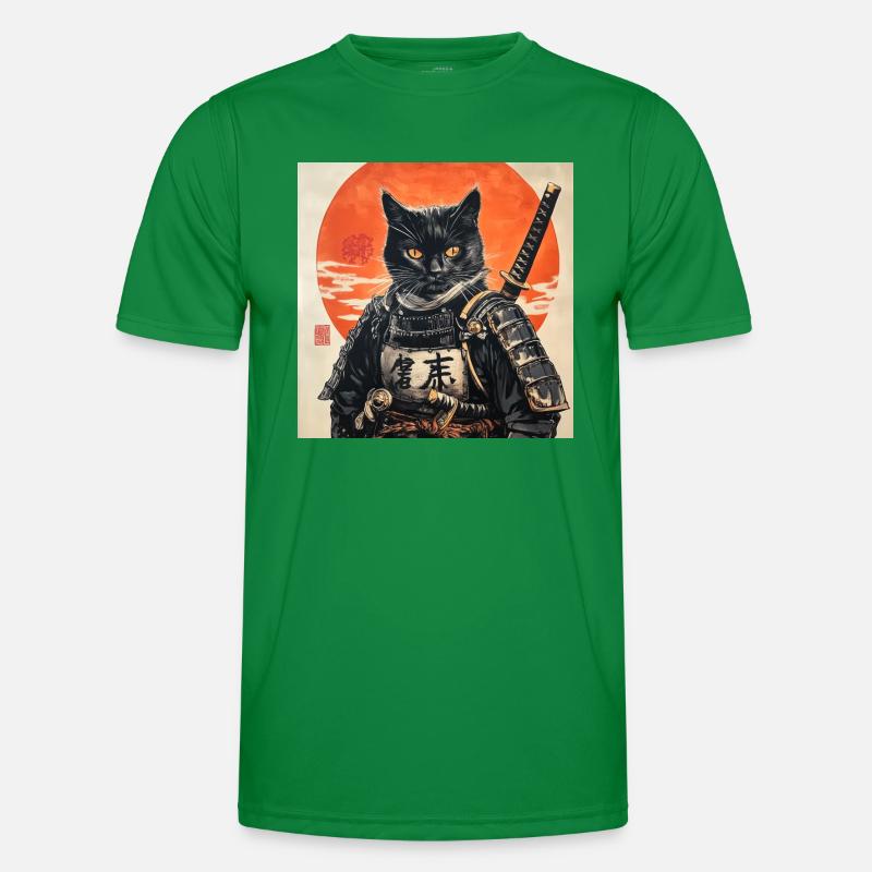 Katze Samurai Japan Ukiyo-E Männer Funktions-T-Shirt