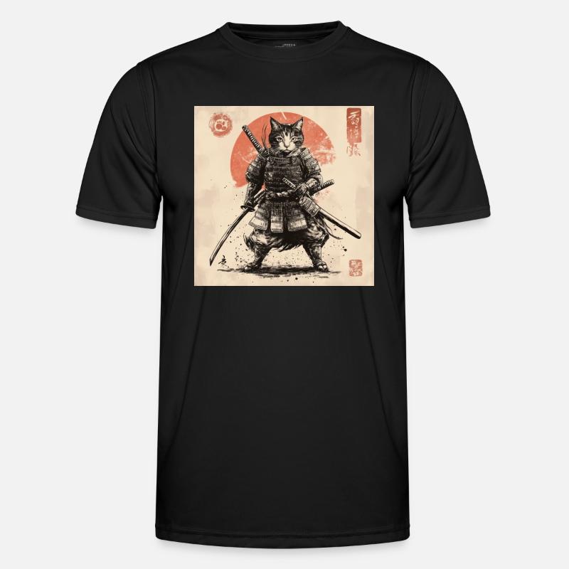 Cat Samurai Japan Ukiyo-E - Men's Functional T-Shirt - black