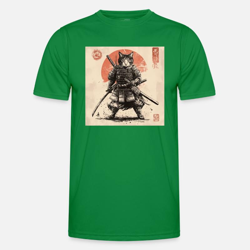 Katze Samurai Japan Ukiyo-E Männer Funktions-T-Shirt