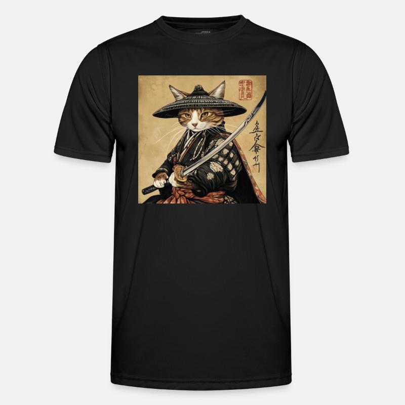 Katze Samurai Japan Ukiyo-E Männer Funktions-T-Shirt