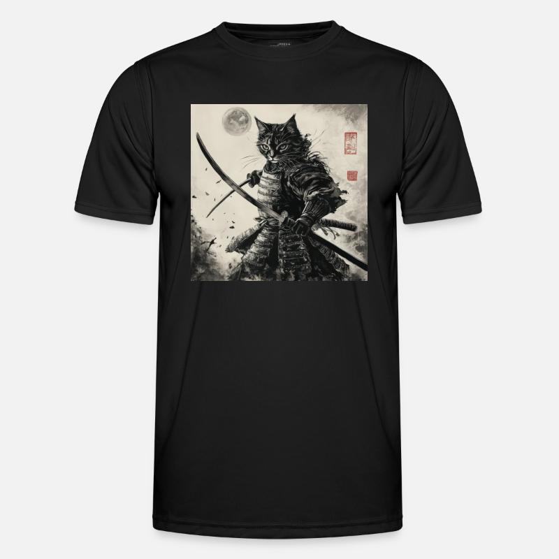 Katze Samurai Japan Ukiyo-E - Männer Funktions-T-Shirt - Schwarz
