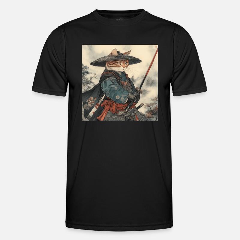 Cat Samurai Japan Ukiyo-E - Men's Functional T-Shirt - black