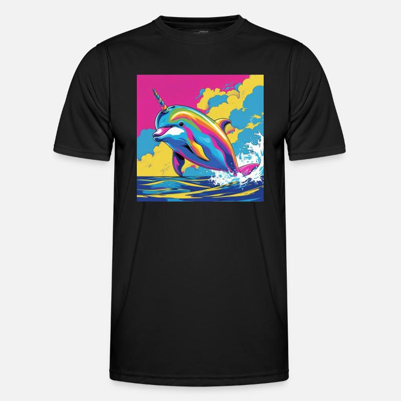 Pop Art Regenbogen Einhorn Delfin Männer Funktions-T-Shirt