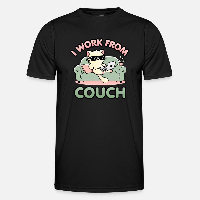 I Work From Couch – Lazy Cat Remote Worker Design - Men's Functional T-Shirt - black