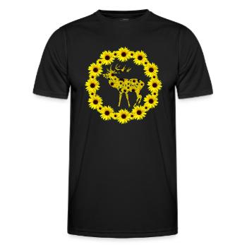 wild deer with sunflowers, sunflower floral - Men's Functional T-Shirt - black - Front - AI Model Male 178 dark (178cm)