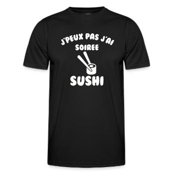 Soirée sushi - T-shirt sport Homme - noir - Devant - AI Model Male 178 dark (178cm)