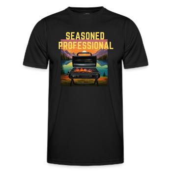 Grillmaster - BBQ Shirt, Seasoned professional BBQ - Männer Funktions-T-Shirt - Schwarz - Vorne - AI Model Male 178 dark (178cm)