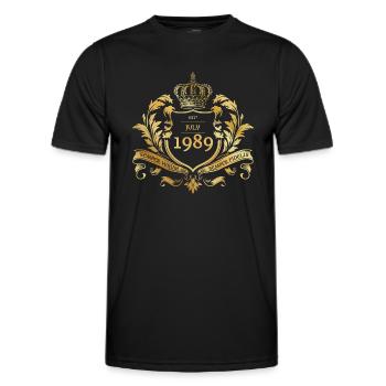 35e anniversaire Établi 07/1989 - T-shirt sport Homme - noir - Devant - AI Model Male 178 dark (178cm)