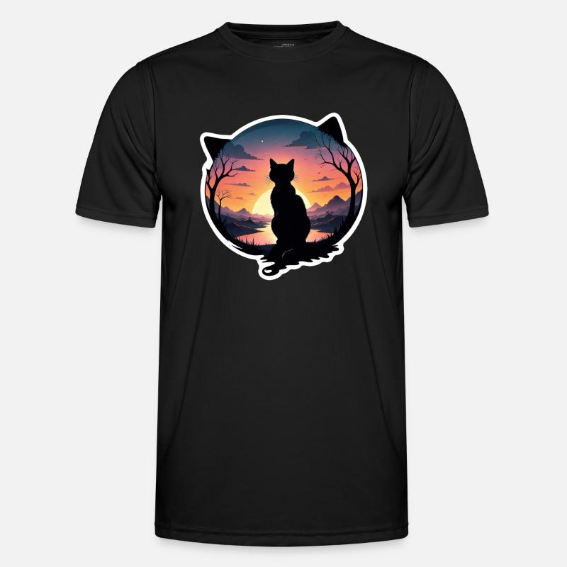 Cat Landscape and Sunset - Men's Functional T-Shirt - black
