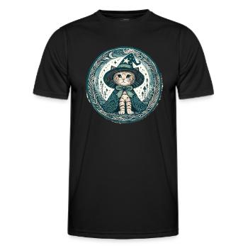 Kitty Cat Wizard - Men's Functional T-Shirt - black - Front - AI Model Male 178 dark (178cm)