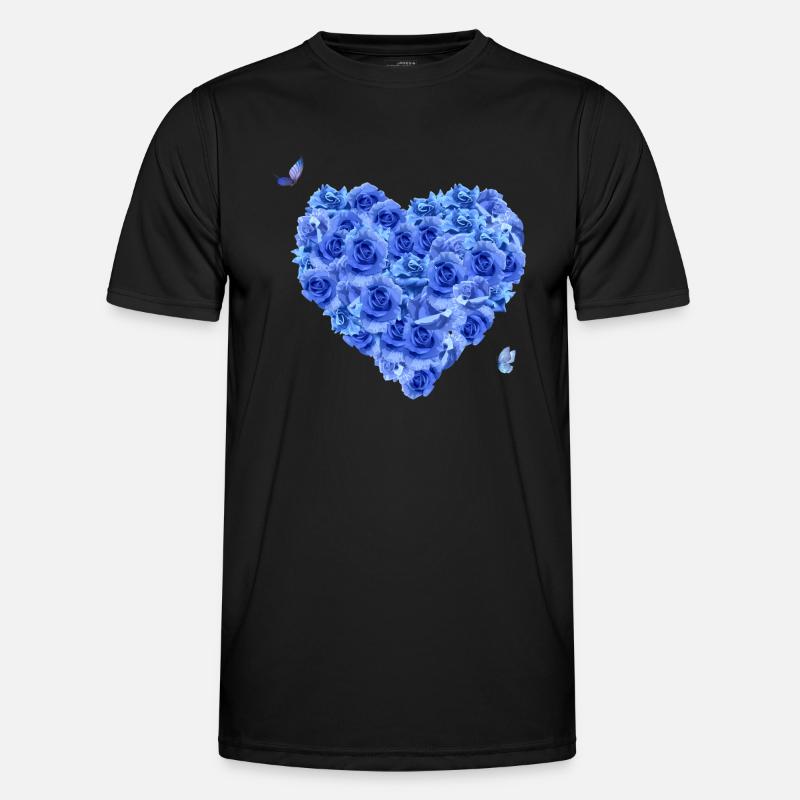 Blue floral heart - Men's Functional T-Shirt - black