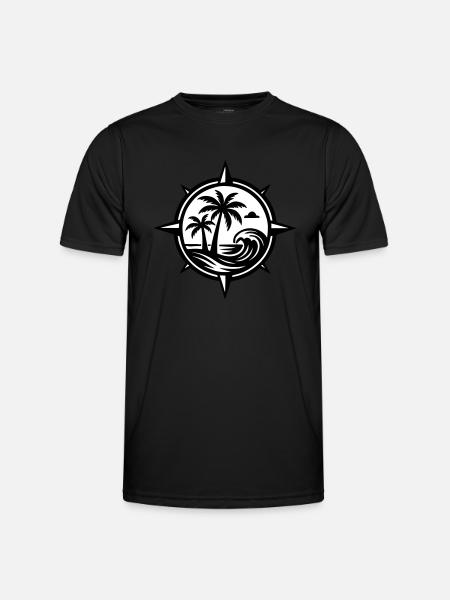 Compass Palm Trees Ocean - Men's Functional T-Shirt - black