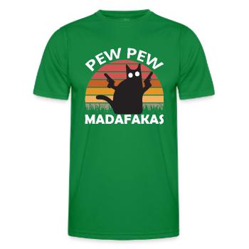 Pew Pew Funny Cat - Men's Functional T-Shirt - kelly green - Front - AI Model Male 178 dark (178cm)