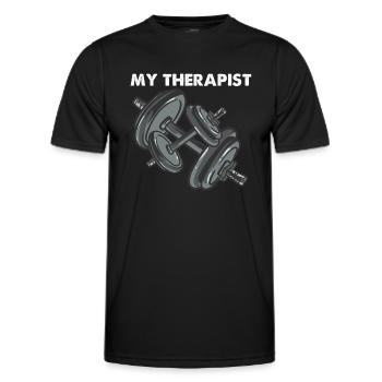 Mein Therapeut Bodybuilding Gewichtheben - Männer Funktions-T-Shirt - Schwarz - Vorne - AI Model Male 178 dark (178cm)
