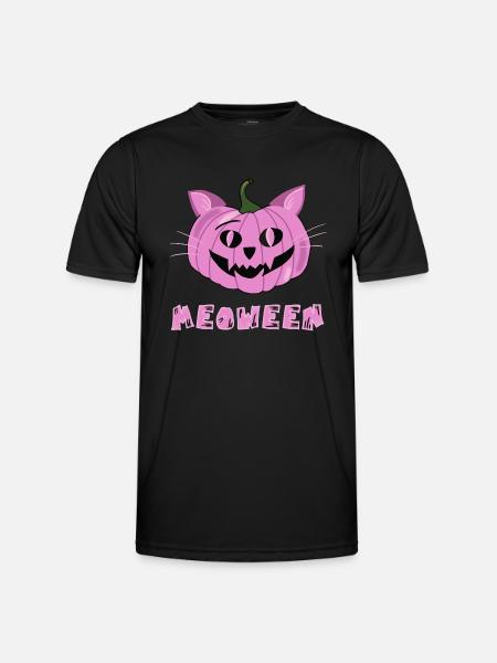 Halloween Meoween Cat Jack O Lantern Pink Pumpkin - Men's Functional T-Shirt - black