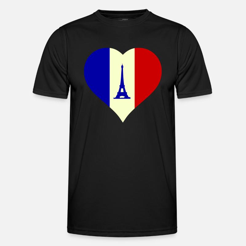 Herz Frankreich - Männer Funktions-T-Shirt - Schwarz