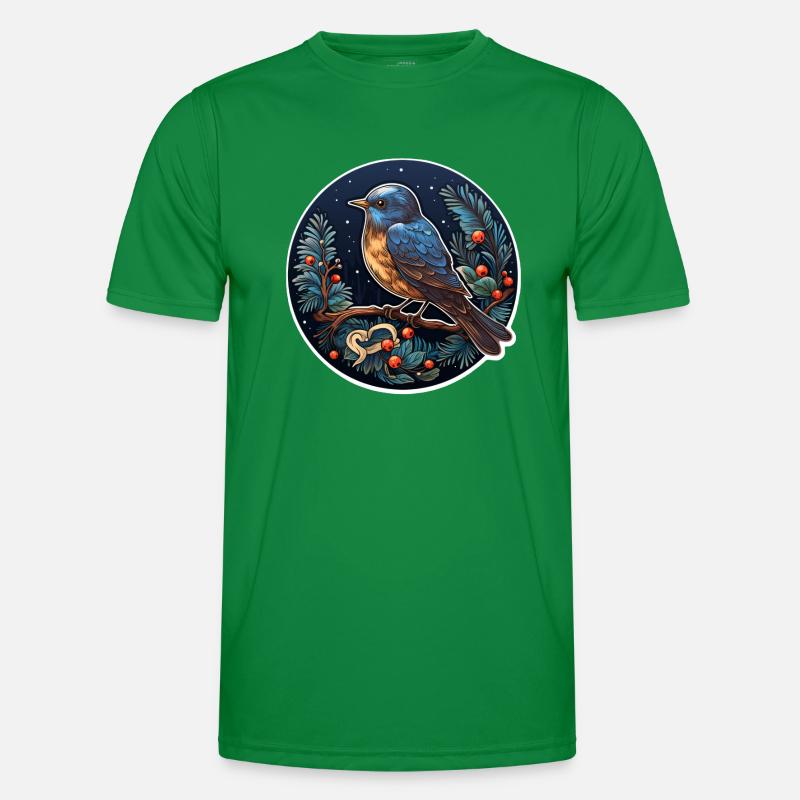 Winternacht mit Vogel Männer Funktions-T-Shirt