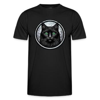 Motif mystique du chat noir – graphisme élégant - T-shirt sport Homme - noir - Devant - AI Model Male 178 dark (178cm)