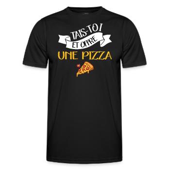 Taist-toi et offre moi une pizza t-shirt humour - T-shirt sport Homme - noir - Devant - AI Model Male 178 dark (178cm)